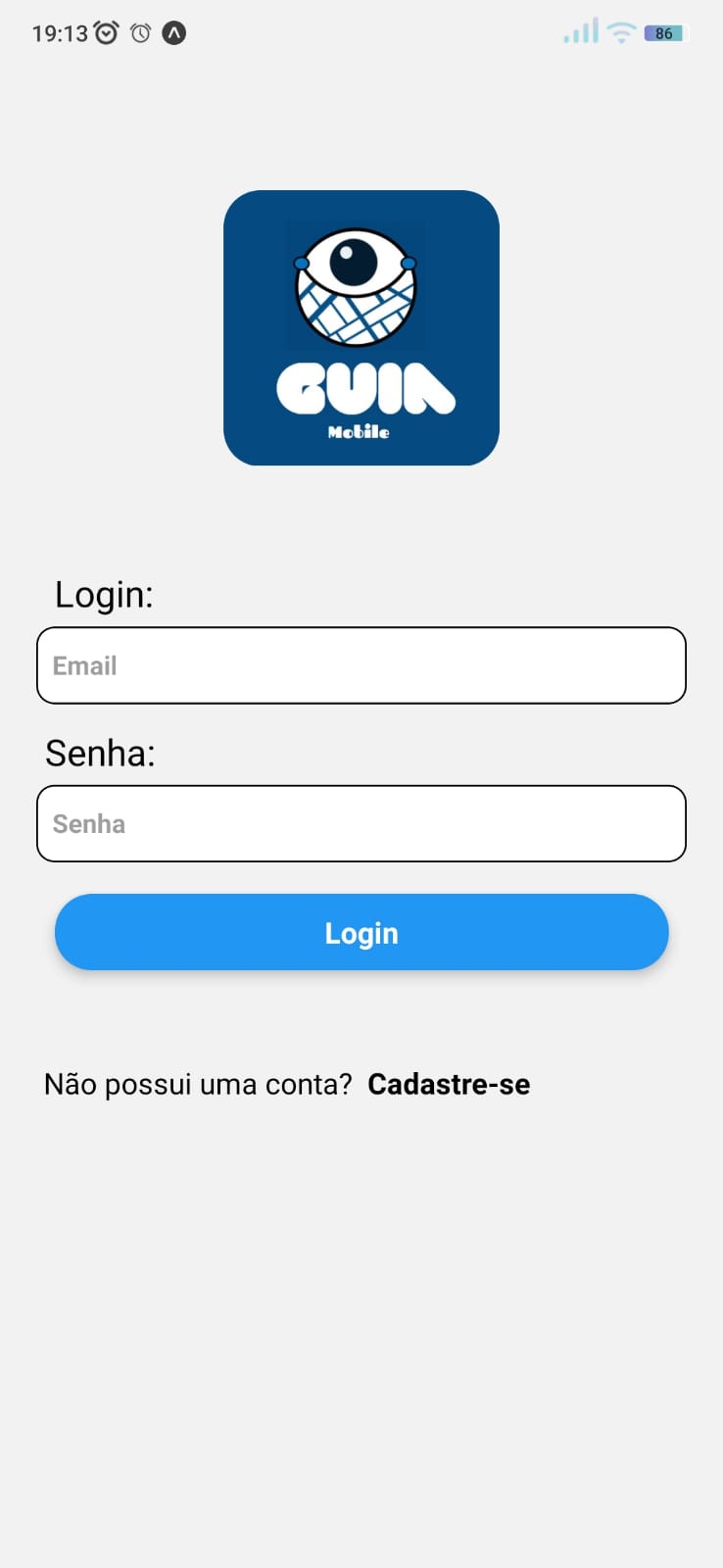 Tela de login do app Guia Mobile