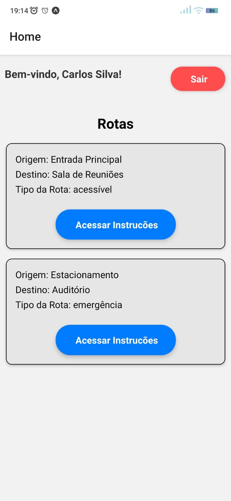 Tela de rotas do app Guia Mobile