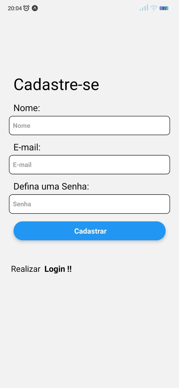 Tela de cadastro de usuario do app Guia Mobile